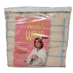 Vintage 1980s Beacon Warm Wrap Blanket One Size Fits All Cream Blue Plaid NEW!